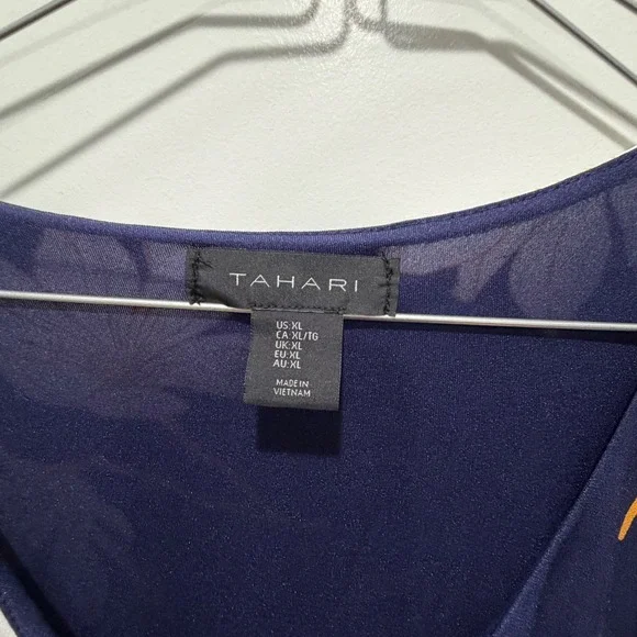 Tahari Women Dress Floral Faux Wrap Navy Blue Short Sleeve XL - Picture 8 of 13